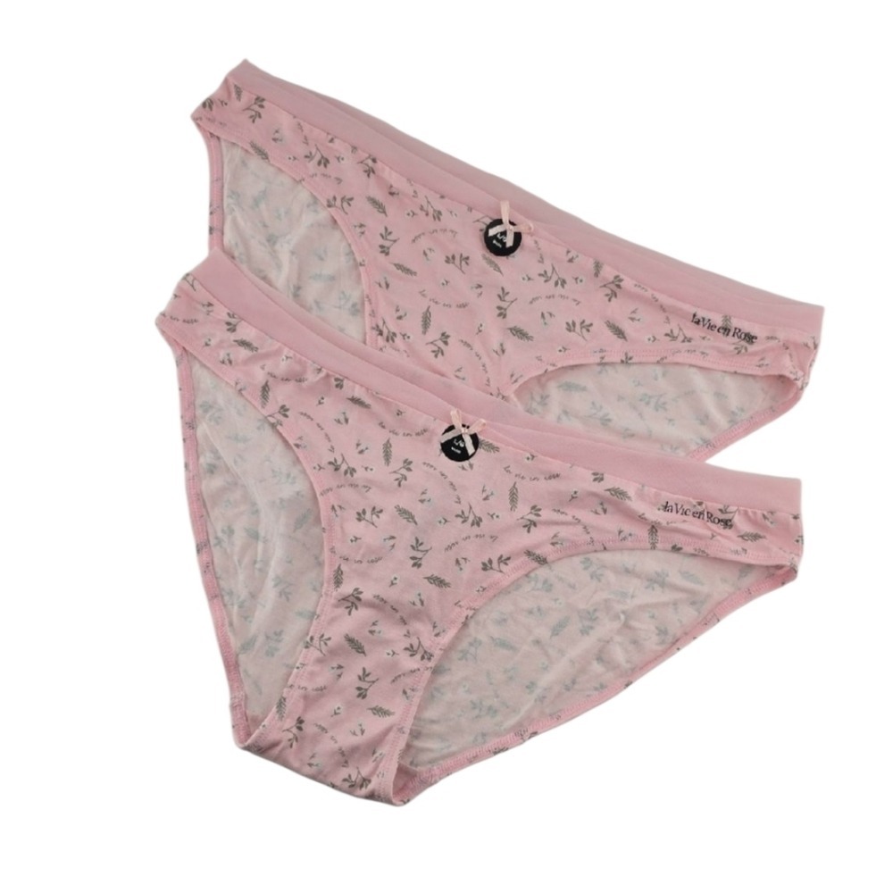 NWT La Vie En Rose 2 Women's Light Pink Floral Soft Bikini Panties Size L